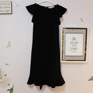LOFT Belted Ruffle Black Dress